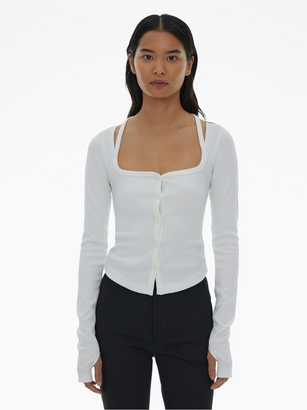 NWT Helmut Lang Square Neck Cardigan White Rib Knit Size Small
